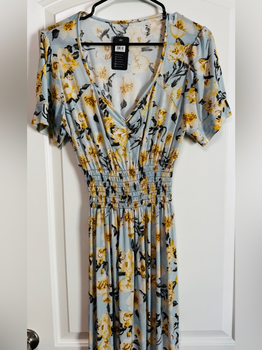 Nali Collection Blue Yellow Floral Smocked Maxi Dress XL NWT - Picture 6 of 8